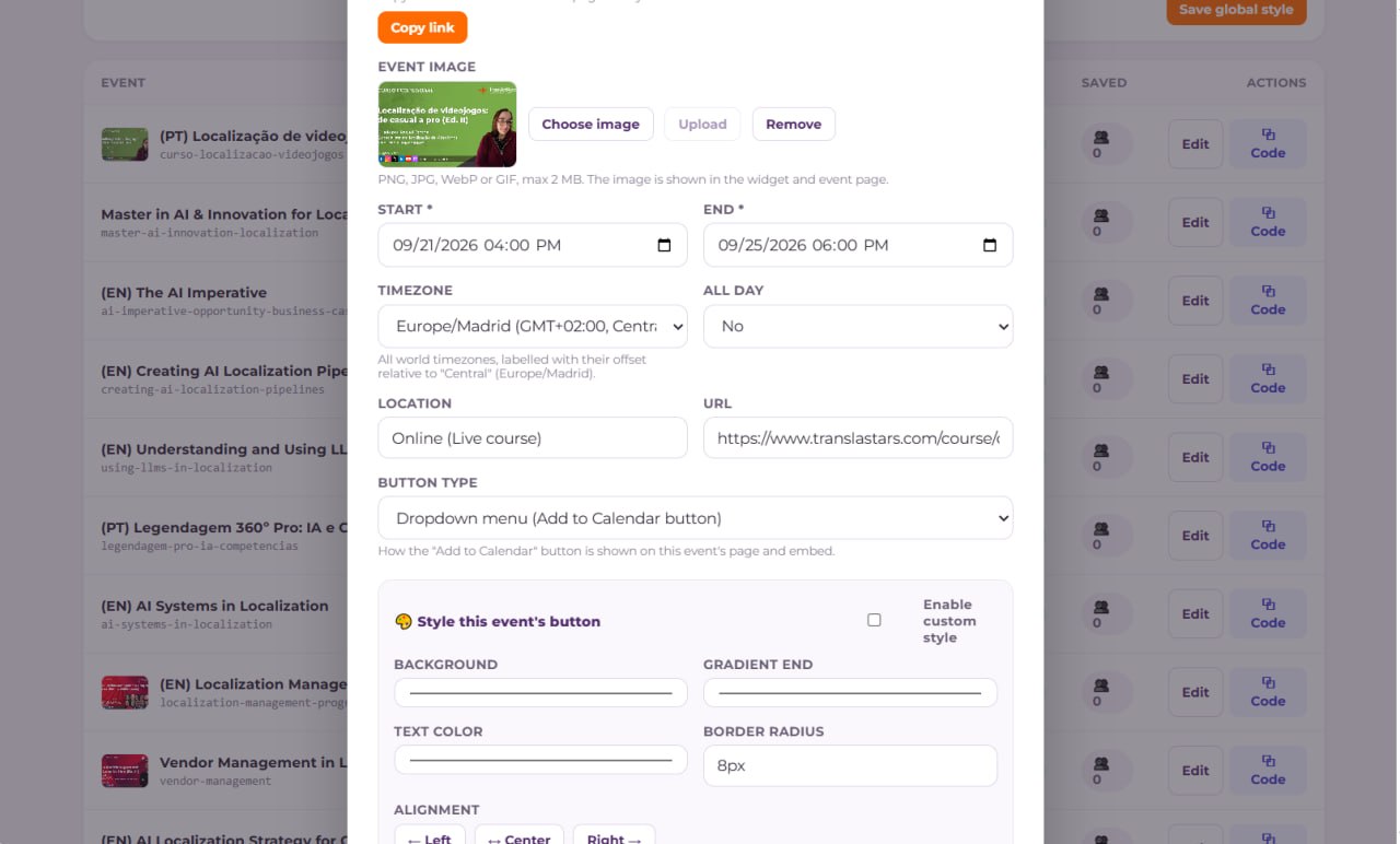 TranslaStars Add to Calendar: Free Google, Apple, Outlook & Yahoo Buttons